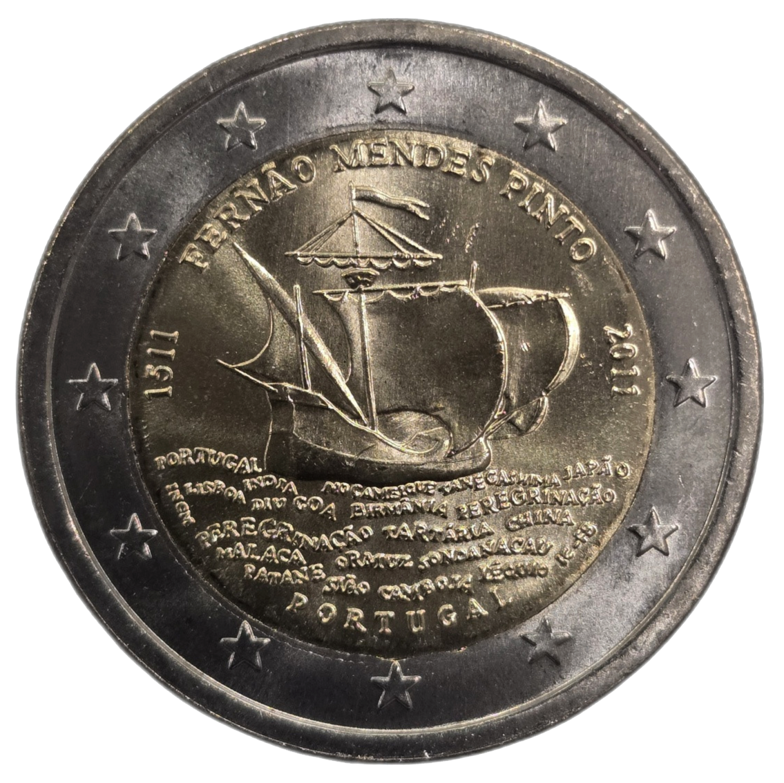2 euros conmemorativa Quinto centenario del nacimiento de Fernão Mendes Pinto